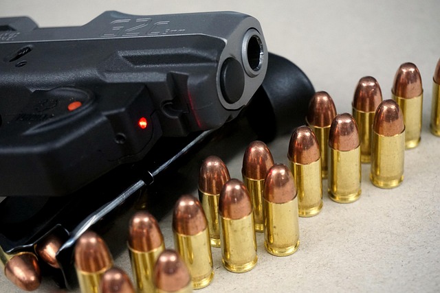 The gun and bullets. 
